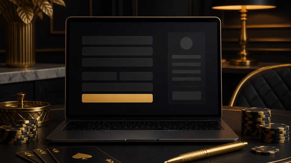 Registrierungsszene mit Gerät und Casino-Karten